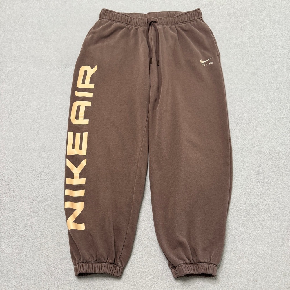 Nike Air Sweatpants Mens L Brown Cotton Fleece Joggers Graphic Logo Activewear